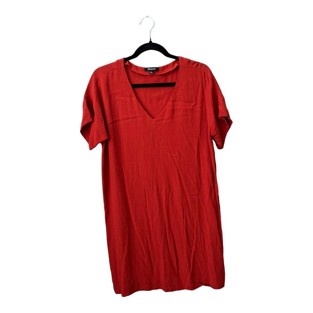 Madewell Dress Womens Small Orange V Neck Lined Crepe Short Sleeve Minimal